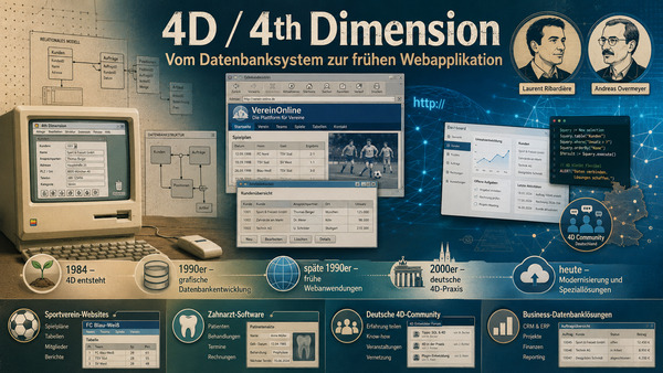 Illustration zur Geschichte von 4D und 4th Dimension vom grafischen Datenbanksystem bis zu modernen Spezialanwendungen