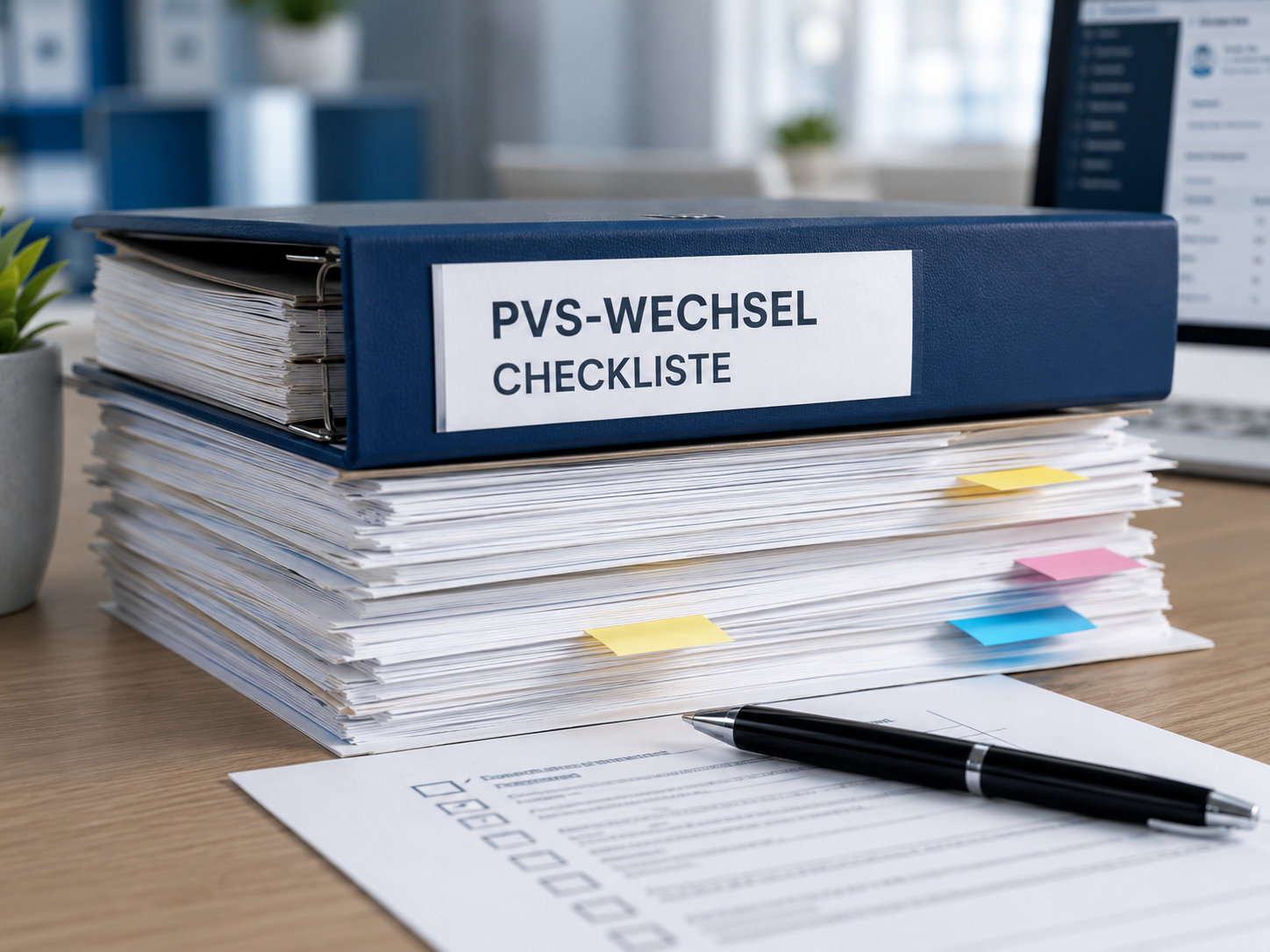 PVS-Wechsel-Check mit Unterlagen und Praxisdokumenten
