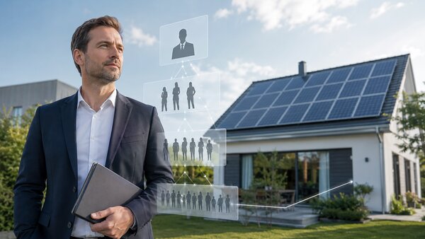 Beratungsgespräch im Photovoltaik-Vertrieb zu Solaranlage und Angebot