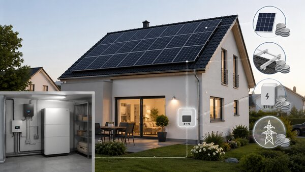 10-kWp-Photovoltaikanlage auf einem Einfamilienhaus mit Batteriespeicher