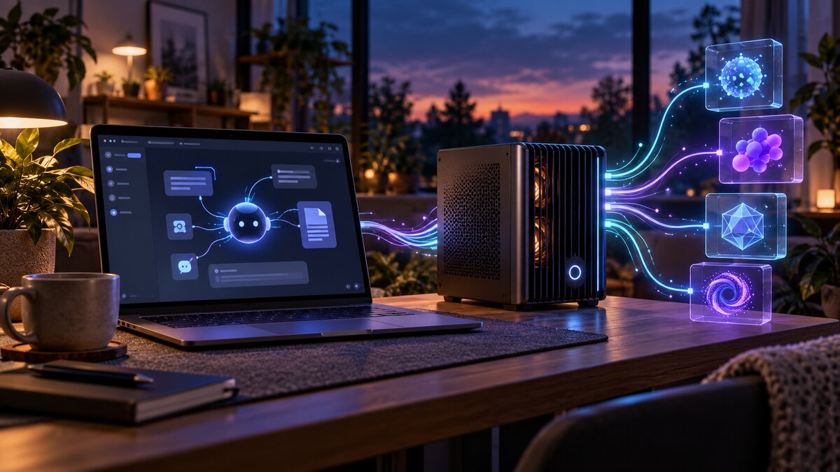 Hermes Agent auf dem Laptop, verbunden mit einem lokalen KI-Server und mehreren Sprachmodellen