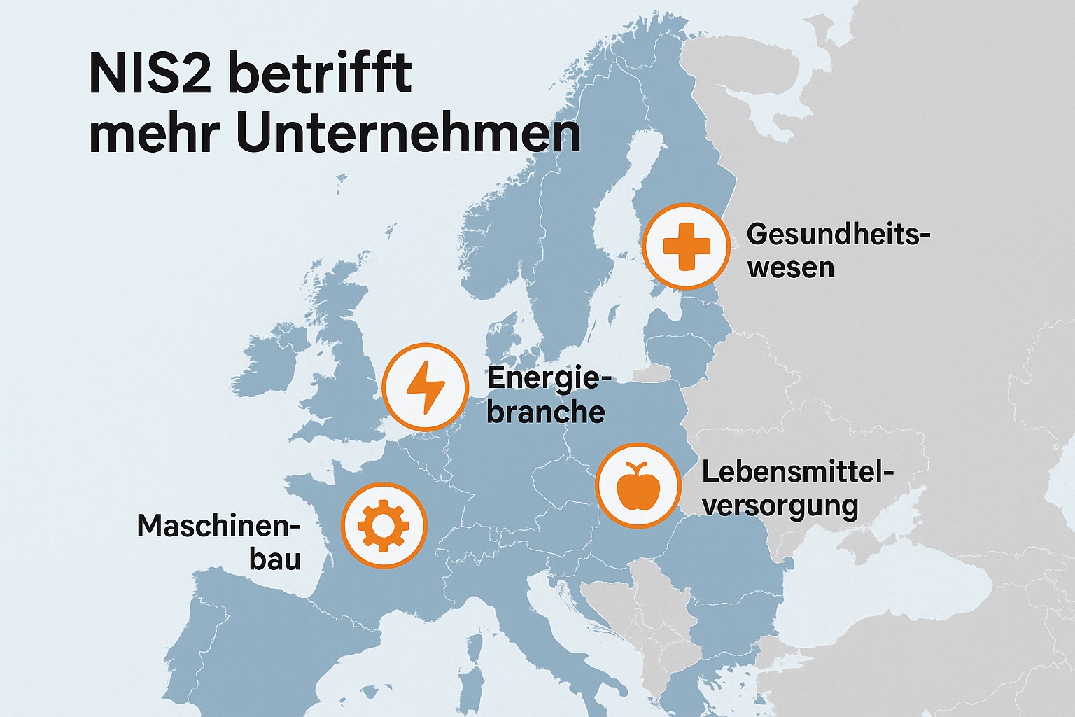 Karte der EU mit hervorgehobenen Ländern, die von der NIS2-Richtlinie betroffen sind