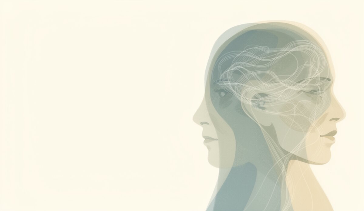 Editorial Illustration: Frau im Profil mit fliessenden Linien als Symbol fuer innere Spannung