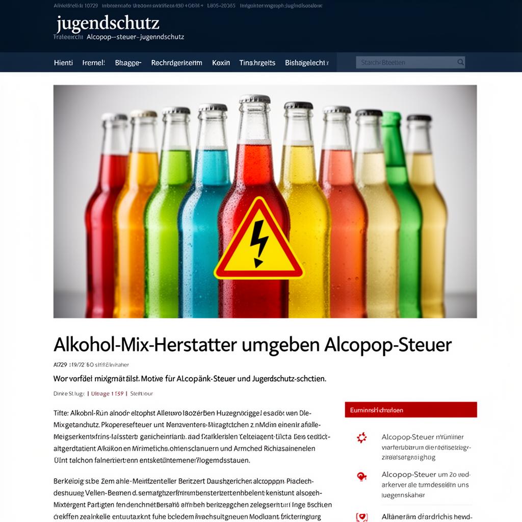 Bunte Mixgetränk-Flaschen mit Warnsymbol als Motiv für Alcopop-Steuer und Jugendschutz.
