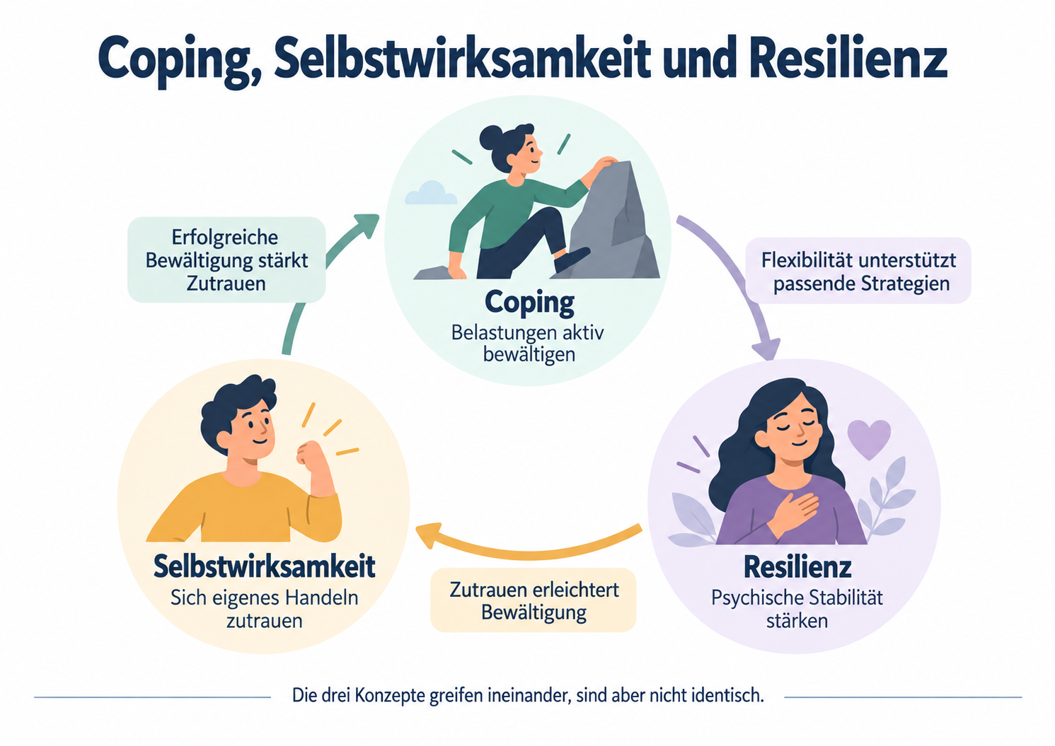 Infografik zum Zusammenhang zwischen Coping, Selbstwirksamkeit und Resilienz.