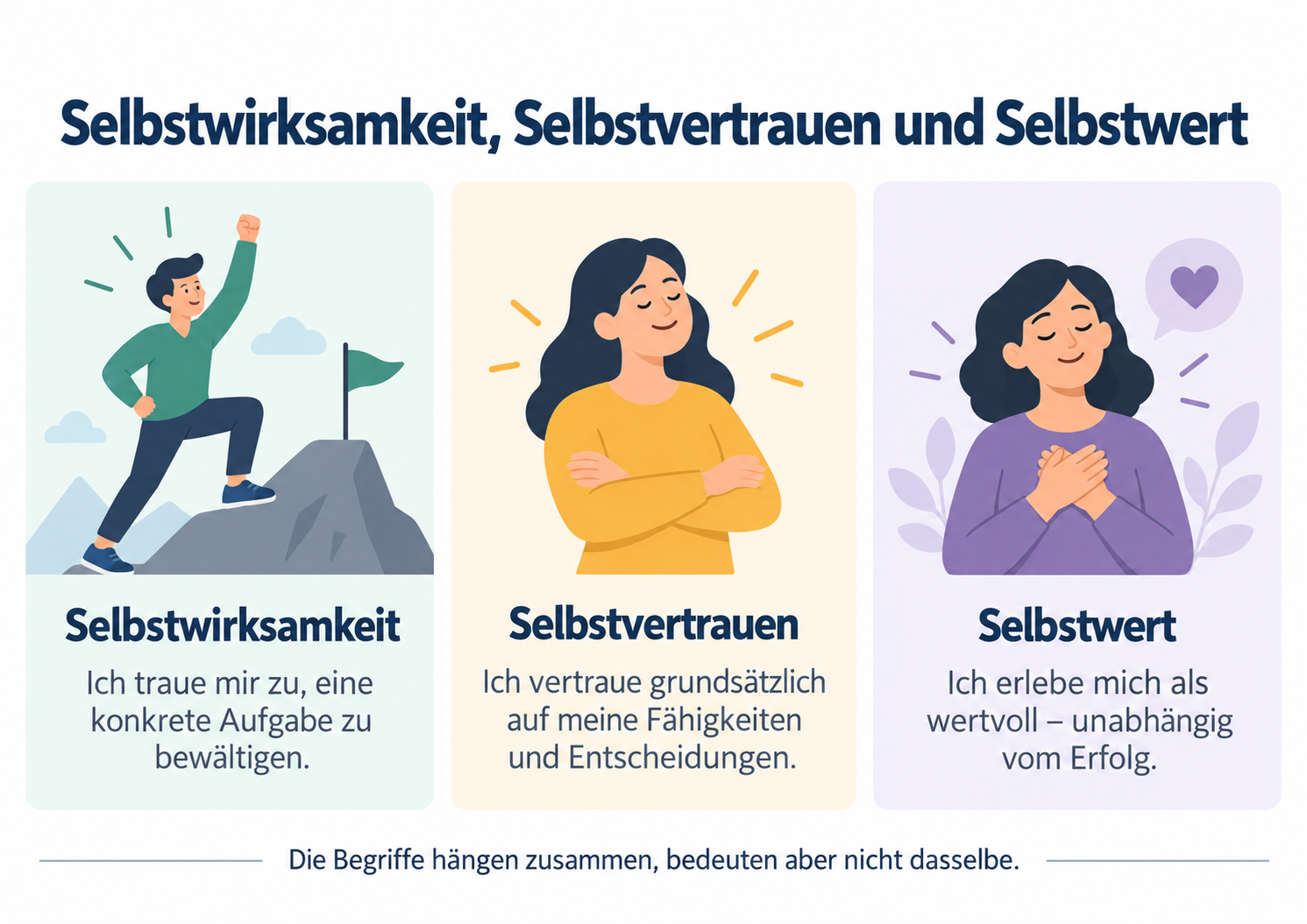 Vergleichsgrafik zu Selbstwirksamkeit, Selbstvertrauen und Selbstwert.